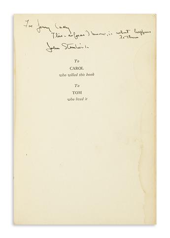 STEINBECK, JOHN. The Grapes of Wrath. Signed and Inscribed, For Jerry Cady / This, as far as I know, is what happens to them / John St